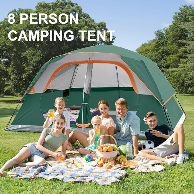 CAMPROS CP Upgraded 6/8 Person Camping Tents, Waterproof Windproof Family Tent with Larger Mesh Windows & Door, Double Layer, Easy Set Up, All-Season Dome Tent with Top Rainfly & Carry Bag