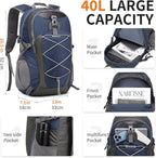 40L Hiking Backpack Lightweight Daypack Waterproof Travel Camping Backpack for Men Women Sport Packable