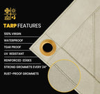PROTARP Heavy Duty 14 OZ Water Resistant Canvas Tarp, UV Resistant Tarpaulin Cover with Rustproof Brass Grommets, Multipurpose for Canopy, Roof, Camping, Woodpile (Off White 16'X20')