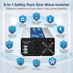 3000W Pure Sine Wave Inverter DC 36V to AC 110V 120V Power Inverter with Dual AC Outlets & Hardwire Terminal & LED Display for Solar,Home Backup Power,Outdoor Over 90% Efficiency