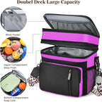 LOKASS Lunch Box for Women/Men-16L-Insulated Lunch Bag, Expandable Double-layer Leakproof Cooler Bag with Upgrade Adjustable Shoulder Strap Ideal for Work/Travel/Picnics（Hot Pink）