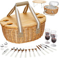 STBoo Picnic Basket for 4 - Wicker Picnic Set with Wine Table | Willow Basket Kit with Insulated Cooler Bag for Camping, Outdoor, Christmas, Party (Beige)