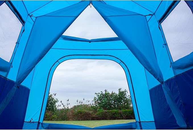 KTT Extra Large Tent 10-12-14 Person(A),Family Cabin Tents,2 Rooms,3 Doors and 3 Windows with Mesh,Straight Wall,Waterproof,Double Layer,Big Tent for Outdoor,Picnic,Camping,Family Gathering