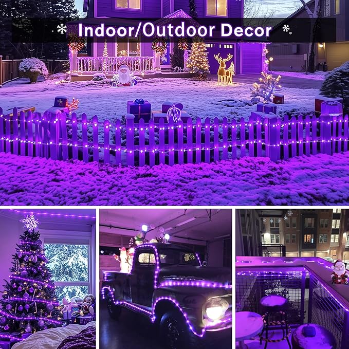 JMEXSUSS 200 LED Purple Solar Halloween Lights, 66 ft Rope Lights Outdoor Waterproof, PVC Tube Purple Christmas String Lights for Party Tree Fence Christmas (Pack of 2)