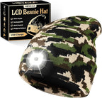 Unisex LED Beanie with Light, Rechargeable Headlamp Hat, Stocking Stuffers Christmas Gifts for Men, Warm Knitted Cap White Elephant Gifts for Dad Adults Teens Men Women Him