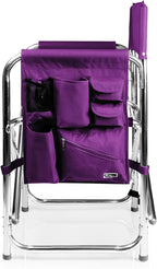PICNIC TIME Sports Chair with Side Table and Armrest Caddy, Lightweight Aluminum Folding Outdoor Camping Chair for Adults, Portable Director Style Lawn Seating with Pockets & Carry Strap, (Purple)