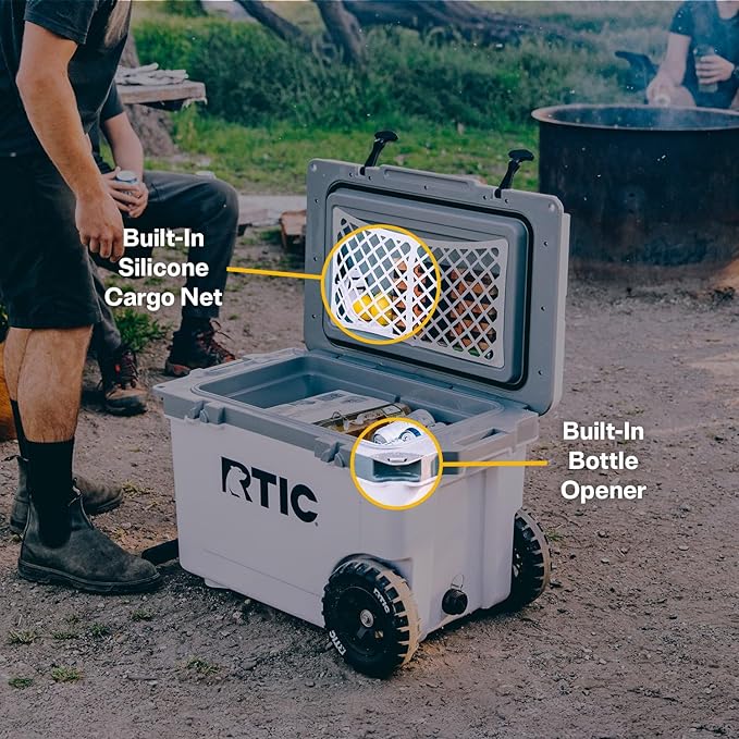 RTIC 52 Quart Ultra-Light Wheeled Hard Cooler Insulated Portable Ice Chest Box for Beach, Drink, Beverage, Camping, Picnic, Fishing, Boat, Barbecue, 30% Lighter Than Rotomolded Coolers
