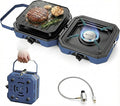 Gonex Camping Stove with 2 Burner Griddle & Grates, Portable Foldable Cooking Stove with Total 16,000 BTU, Two Piezo Ignition Adjustable Burners for Camping (Blue)