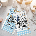Lake House Decor, Lake House Gifts for Women, Summer Buffalo Plaid Kitchen Towels Sets 2 Pack, Life is Better at the Lake Dish Towels for Housewarming Birthday Mothers Day Christmas, 18x26 Inches