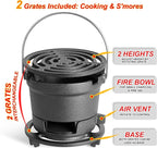 2-in-1 Hibachi Grill Outdoor, Pre-Seasoned Cast Iron, Tabletop MINI Portable Charcoal Grill for Camping - w/Draft Door, 2PCS Grates 6.3"