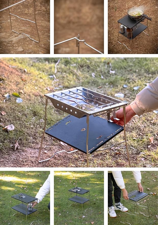 camping moon IGT Table Frame 1-Unit Stainless Steel Dual Layer Table G-38