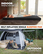 KingCamp PREMIUM SINGLE Self Inflating Sleeping Pad, 7.5 R-Value Air & Foam Camping Mattress, 3" Thick Insulated Sleeping Pad with Pump Sack for Car Camp Tent, PVC Free, Single Black