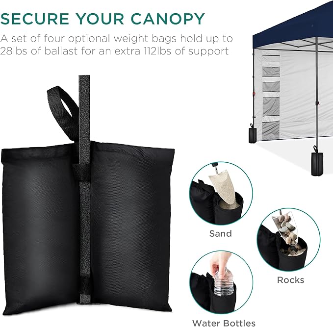 Best Choice Products 10x10ft Pop Up Canopy Tent with Sidewall, 1 Person 1 Minute Set Up, Carry Case, 4 Weight Bags - Navy Blue