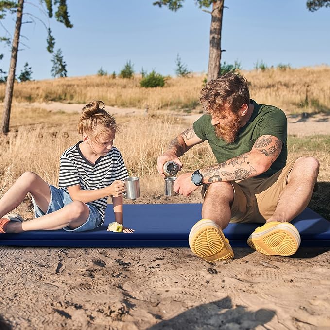 Tangkula Self Inflating Sleeping Pad, 3 Inch Inflatable Camping Mattress Pad with 9.5R Value, Insulated Foam Camping Mat with Pillow, Lightweight Camp Sleep Pad for Backpacking, Car, Tent