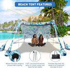 Beach Tent Sun Shelter 10x10ft Beach Canopy Easy Pop Up Sun Shade Portable UPF50+ with 8 Sandbags-2 Sand Shovel-4 Aluminum Poles-Ground Pegs for Outdoor Family Camping Fishing Backyard Picnic