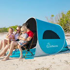 Wolfwise Pop up Beach Tent Sun Shelter with UPF50+ UV Protection, Instant Easy Setup Popup Beach Shade Canopy for 3 Person, Portable & Foldable with Carring Bag, 87 ×57×47 in, Black Coating