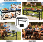 Folding Picnic Table with Storage Net, Matte Black Aluminum Folding Table 35" x 16", Adjustable Height Max 27.5", Lightweight Portable for Camping Travel Grill Indoor