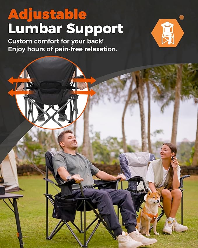 KingCamp Oversized Camping Folding Chair, Heavy Duty 450 LBS with Folding Camping Table, Aluminum Roll-Up Camp Table for 6-8 Person