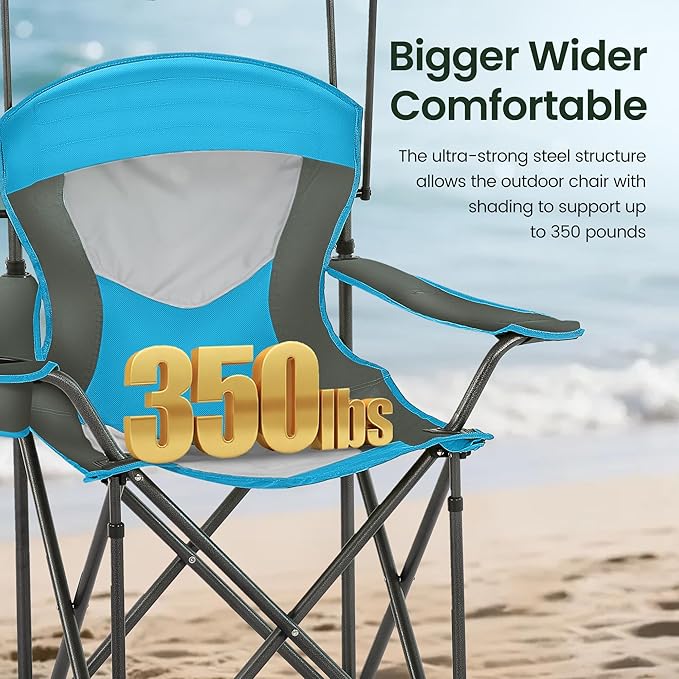 HIGH POINT SPORTS Heavy Duty Canopy Lounge Chair Sunshade Hiking Travel Chair, Foldable Canopy Shade Chair for Outdoor, Camping, Patio, Support 350 LBS, 2 Pack, Enamel Blue