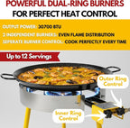 Paella Burner and Stand Set 12 Servings, 18 Inch Paella Pan, Dual Propane Outdoor Stove with Stand & Regulator, Portable Gas Cooker for Camping Crawfish Boil Cooking Outdoor, Paellera Propano