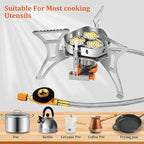 6800W Camping Backpacking Stove, Outdoor Portable Burner Cooking Stove with Fuel Canister Adapter, Piezo Ignition, Carry Case, Foldable Windproof Camping Gas Stove for Picnic Hiking