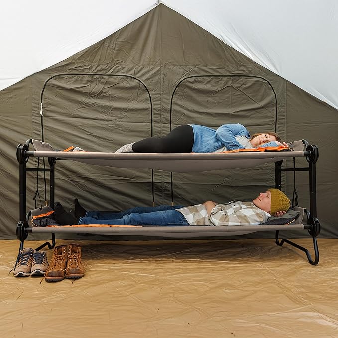 Disc-O-Bed Large Portable Bunk Camping Cots with Carry Bags - Heavy-Duty Indoor or Outdoor Sleeping System, Converts to Bench or Separate Beds, 500 lb Weight Capacity Per Cot