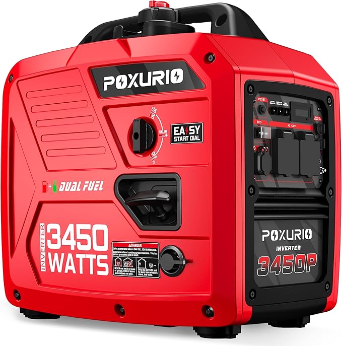 3450-Watt Dual Fuel Inverter Generator for Home Use, 1.6Gallon Large Fuel Tank Up to 8.3 Hours Use, 120V Gas Powered Generator Super Quiet，Red