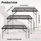 jkwokback 3ft x 2ft Grill Table Portable Camping Table, Waterproof Black Folding Table with Adjustable Height Camping Table,Folding Camp Table for BBQ,Camping, Outdoor Sports, Beaches and Picnics