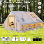 Inflatable Camping Tents 8-10 Person,129 Square Feets Large Inflatable Camping Tent with Stove Jack,Blow up Tent with Mesh Windows & Pump