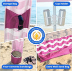 Zeraty Beach Cabana 8'×8', Portable Beach Canopy with Side Wall, Easy Pop Up UPF 50+ Silver-Coated Beach Tent Sun Shelter, Wind Resistant Adjustable Height Beach Umbrella Tent for Family, Pink