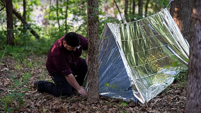 SharpSurvival Shack Emergency Survival Shelter Tent - 2 Person Mylar Tube Tent - Lightweight 8' x 5' All Weather Waterproof Shelter Conserves Heat - Reflective Tents for Camping/Hiking and More