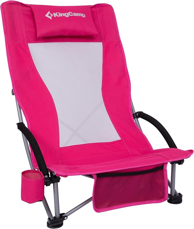 KingCamp Low Beach Chairs, Folding Portable Chair for Adults Lightweight Extra Wide Seat 300lbs Heavy Duty Oversized Backpack, Carry Bag for Camping