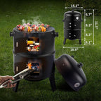 Outvita Vertical 17 Inch Charcoal BBQ Smoker, 3-in-1 Portable Outdoor Grill Cooker with Built-in Thermometer for Outdoor Backyard Cooking Grilling Camping
