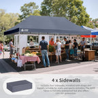 CROWN SHADES 10x20 Pop Up Canopy Tent, Thicken Frame Commercial Heavy Duty Tent, 4 Sidewalls 8 Stakes & 4 Sandbags & 4 Ropes, Outdoor Canopies for Events, Parties, Gray