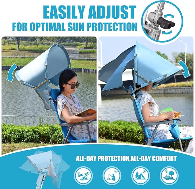 Universal Chair Umbrella Canopy, UPF 50+ Chair Sun Shade Attachment with Adjustable Clamp Fits Most Brands’ Beach, Camping, Lawn, Wheelchair, Tanning, Zero Gravity, Lounge, Fishing Chairs, 2 Pack