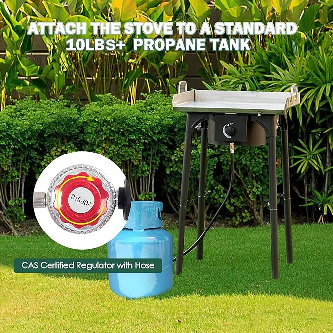 Goplus Outdoor Camping Stove, Single Burner Propane Gas Cooker w/Detachable Legs & 0-20 PSI Regulator & CSA Approval for Camp Patio RV, Cast Iron, 100,000-BTU