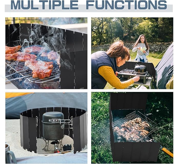 1 Pcs 20 Plate Chafing Dish Wind Stove Camping Guard 67 x 7.8'' Stainless Steel Wind Cover Folding Outdoor Windscreen with Drawstring Bag for Camp Picnic Burner Guard (Black)