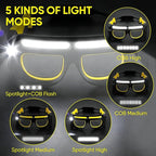 LED Rechargeable Headlight Glasses with Motion Sensor & Touch Control, Safety Glasses with Lights 5 Modes USB C Light Up Glasses for Outdoor Running Camping Hiking Work (Yellow-1)