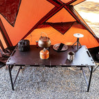 SoloWilder Foldable Camping Table with Gas Struts 3'5" Outdoor Portable Table 19" - 24" Height Adjustable Carbon Steel Lightweight Camping Table 12lb