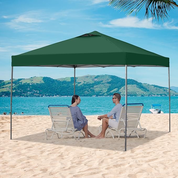 GDY 10x10 Pop Up Canopy Tent with Vents, 3 Adjustable Height, Outdoor Canopy with 4 Sandbag,Patio Sun Shade for Events, Parties, Camping, (Green).