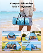 VEVOR Beach Tent Sun Shelter for 8 Person, UPF 50+ Protection, Portable Sun Shade Beach with Carrying Bag & Sand Pockets, Lightweight and Easy Setup Beach Umbrella for Camping Fishing Outdoor Picnic