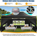 HOTEEL 10x15 Heavy Duty Pop up Canopy Tent for Parties with 4 Sidewalls, Easy Setup Outdoor Commercial Instant Gazebo for Wedding Event, with Roller Bag & Sand Bags, Black(Hexagonal Frame)