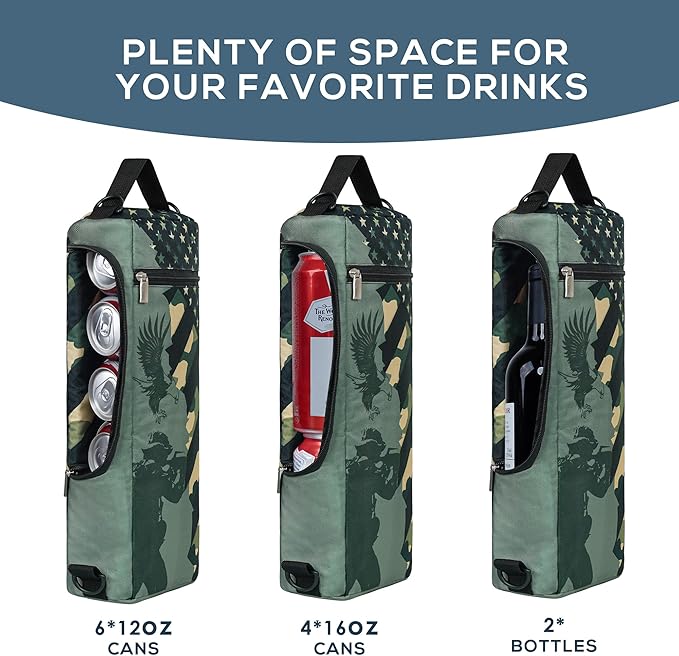 Golf Cooler Bag Plus Ice Pack Soft Sided Insulated Cooler Bag- Holds 6 Pack of Cans or 2 Wine Bottles - Grey Camo Golf Beer Sleeve Black Fits Discreetly in Golf Bags