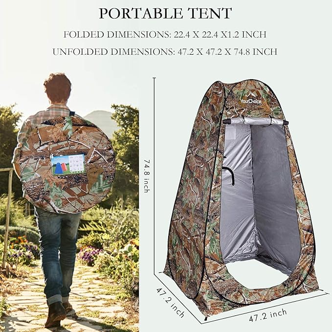 Your Choice Pop Up Privacy Shower Tent, 3.9 x 3.9 x 6.2FT Portable Camping Changing Room, Instant Setup Outdoor Shelter with Silver Coating, Vent Window & Carry Bag for Beach, Hiking & RV | Portable, for Camping, Beach, Hiking, with Carry Bag, Quick Setup