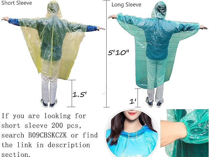 Disney Disposable Rain Poncho, 200 Waterproof Plastic Ponchos for Adults, Bulk with Hood Drawstring, One Time Use Emergency, Concert Hiking Camping
