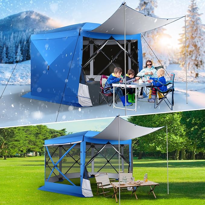 COBIZI 12x12 FT Pop Up Canopy Extendable Tent, Gazebos On Clearance with Removable Roof, Screened in Gazebo,Screen Tents Portable carpas para Patio for Outdoor Camping,Backyard,Garden, Blue(Upgraded)