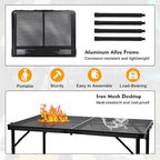 Camping Table with Mesh Desktop, Lightweight & Portable Folding Grill Table, Height Adjustable Metal Outdoor Table for Camp, Cooking, BBQ, RV, Picnic-3 FT Black