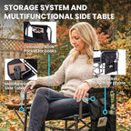 FUNDANGO Oversized Folding Chairs for Outside, Fully Padded Camping Director Chair for Adults, Support 450lbs Portable lawn chairs with Side Table, Side Pockets for outdoor Camp, Picnic, Lawn, Concert