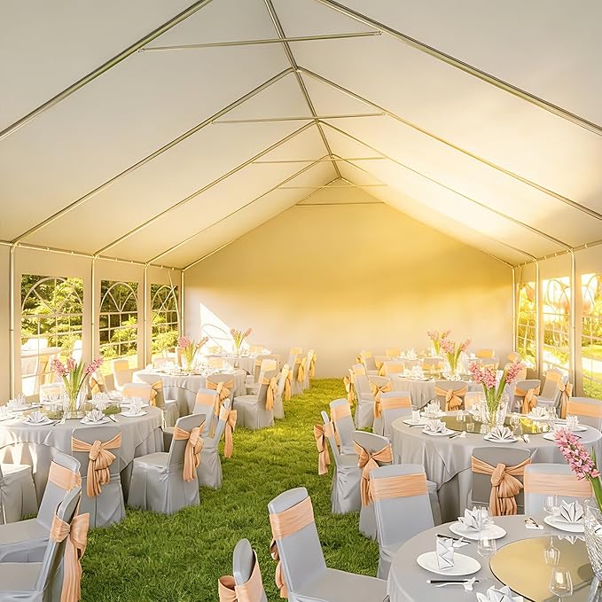Aoxun 16x32 Party Tent Canopy for Weddings Waterproof Event Tent with Removable Sidewalls &Roll-up Door, Heavy-Duty Steel Frame for Outdoor Weddings, BBQ, Birthday Parties, & Camping,White