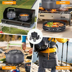 ROVSUN 34/10/6 pcs Camping Cookware Mess Kit, Lightweight Non-Stick Camping Cooking Pot and Pan Set with Stainless Steel Camping Gear Kettle Cup for Open Fire, Backpacking, Outdoor Cooking
